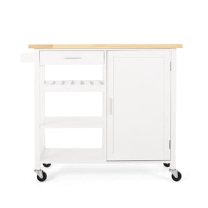 Westcliffe Contemporary Kitchen Cart with Wheels, White and Natural Noble House