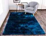 Indochine Plush Shag Rug with Metallic Sheen, Dark Blue, 7ft-6in x 9ft-6in Area Rug