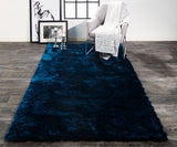 Indochine Plush Shag Area Rug with Metallic Sheen, Deep Teal Blue, 7ft-6in x 9ft-6in