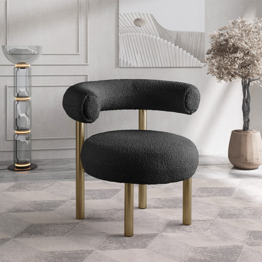 Bordeaux Boucle Fabric / Iron / Wood / Foam Contemporary Black Boucle Fabric Accent Chair - 31.5" W x 27" D x 28" H
