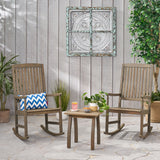 Arcadia Outdoor 2 Seater Acacia Wood Rocking Chairs and Side Table Set, Gray Noble House