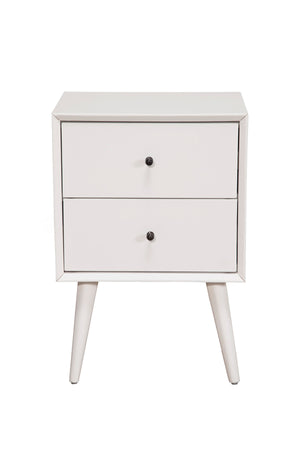 Alpine Furniture Flynn Mid Century Modern 2 Drawer Nightstand, White 966-W-02 White Mahogany Solids & Okoume Veneer 18 x 15 x 26