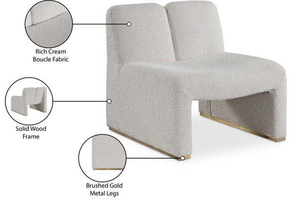 Alta Boucle Fabric / Eucalyptus Wood / Stainless Steel / Foam Contemporary Cream Boucle Fabric Accent Chair - 29.5" W x 29.5" D x 29" H