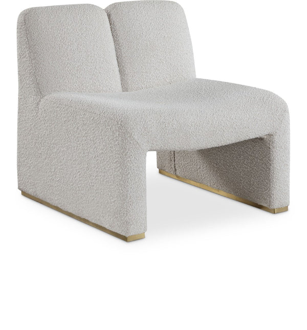 Alta Boucle Fabric / Eucalyptus Wood / Stainless Steel / Foam Contemporary Cream Boucle Fabric Accent Chair - 29.5" W x 29.5" D x 29" H