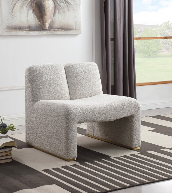 Alta Boucle Fabric / Eucalyptus Wood / Stainless Steel / Foam Contemporary Cream Boucle Fabric Accent Chair - 29.5" W x 29.5" D x 29" H