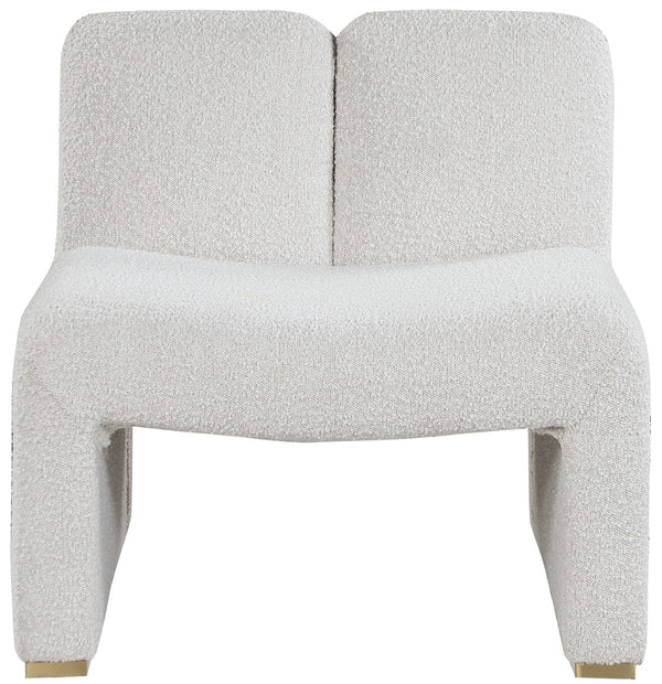 Alta Boucle Fabric / Eucalyptus Wood / Stainless Steel / Foam Contemporary Cream Boucle Fabric Accent Chair - 29.5" W x 29.5" D x 29" H
