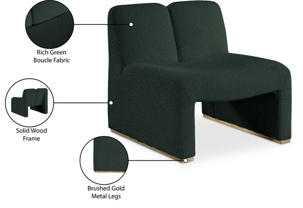 Alta Boucle Fabric / Eucalyptus Wood / Stainless Steel / Foam Contemporary Green Boucle Fabric Accent Chair - 29.5" W x 29.5" D x 29" H