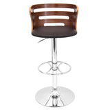 Cosi Mid-Century Modern Adjustable Barstool with Swivel in Walnut and Brown Faux Leather by LumiSource