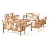 Caydon Outdoor Modern Acacia Wood 8 Seater Chat Set with Cushions, Brown Patina and Cream