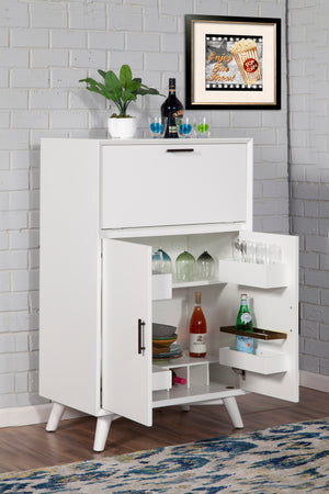 Alpine Furniture Flynn Large Bar Cabinet w/Drop Down Tray, White 966-W-16 White Mahogany Solids & Okoume Veneer 32 x 19 x 51