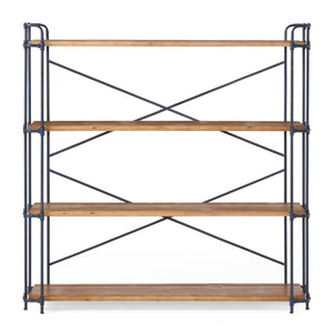 Yorktown Industrial 4 Shelf Firwood Bookcase, Antique Brown, Blue, and Black Noble House