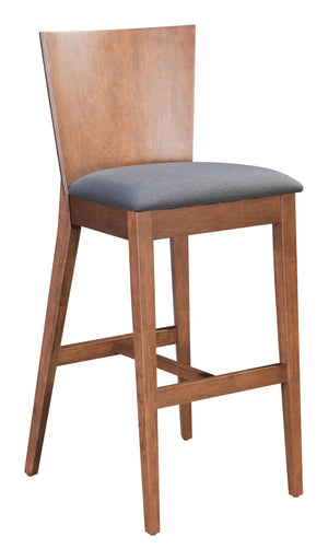 Zuo Modern Ambrose 100% Polyester, MDF, Rubberwood Scandinavian Commercial Grade Barstool Set - Set of 2 Walnut, Dark Gray 100% Polyester, MDF, Rubberwood