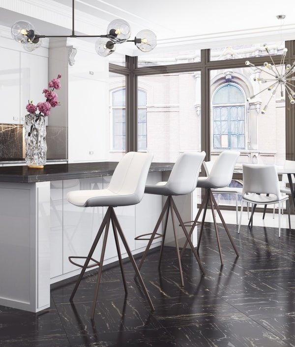 Zuo Modern Aki 100% Polyurethane, Plywood, Steel Modern Commercial Grade Barstool Set - Set of 2 White, Walnut 100% Polyurethane, Plywood, Steel