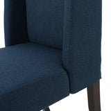 Rory Contemporary Fabric Wingback Dining Chair, Navy Blue and Brown Noble House