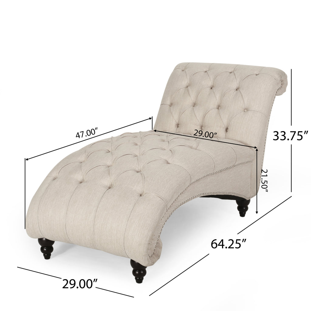 Noble House Varnell Contemporary Fabric Button Tufted Chaise Lounge, Beige and Dark Brown