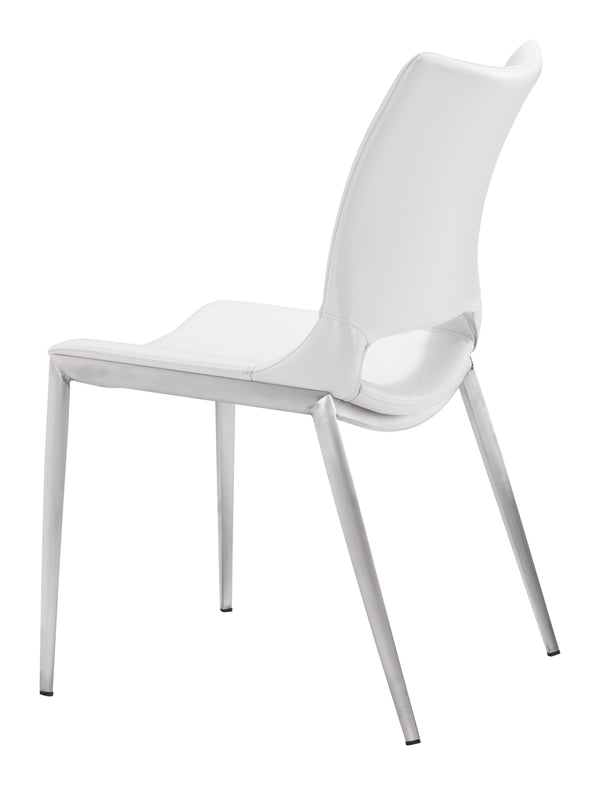 Zuo Modern Ace 100% Polyurethane, Plywood, Stainless Steel Modern Commercial Grade Dining Chair Set - Set of 2 White, Silver 100% Polyurethane, Plywood, Stainless Steel