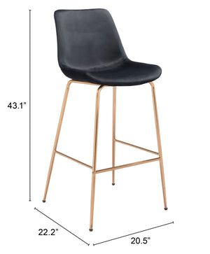 Zuo Modern Tony 100% Polyester, Plywood, Steel Modern Commercial Grade Barstool Black, Gold 100% Polyester, Plywood, Steel
