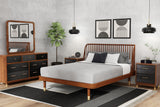 Alpine Furniture Belham California King Platform Bed 1971-07CK Dark Walnut Mahogany Solids & Rattan 76.5 x 88.5 x 43.5
