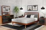 Alpine Furniture Belham Standard King Platform Bed 1971-07EK Dark Walnut Mahogany Solids & Rattan 80.5 x 84.5 x 43.5