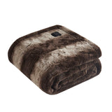 Beautyrest Zuri Casual 100% Polyester PV Fur to Plush Heated Wrap Brown 50x64'' BR54-2784