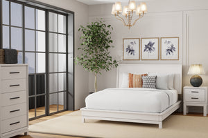 Nova Queen Platform Bed in Pure Chalk White - Stylish Mahogany Design, No Box Spring Needed!