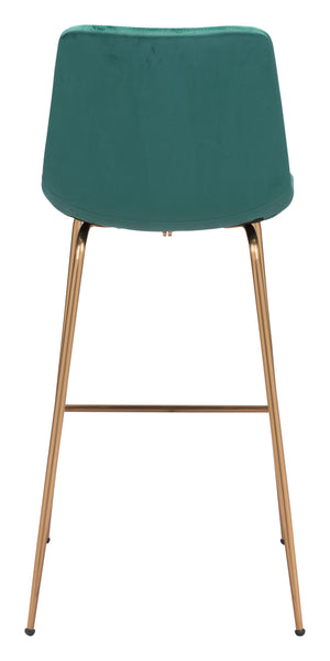 Zuo Modern Tony 100% Polyester, Plywood, Steel Modern Commercial Grade Barstool Green, Gold 100% Polyester, Plywood, Steel