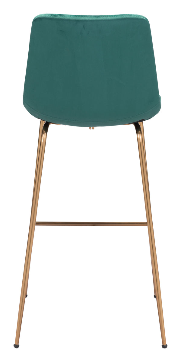 Zuo Modern Tony 100% Polyester, Plywood, Steel Modern Commercial Grade Barstool Green, Gold 100% Polyester, Plywood, Steel