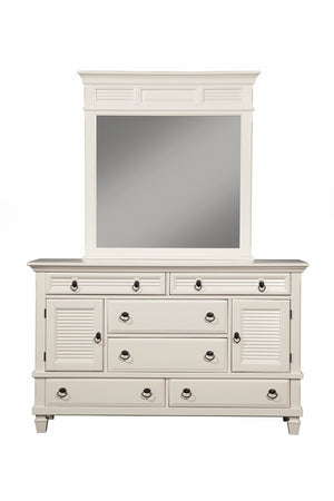 Alpine Furniture Winchester 6 Drawer Dresser w/2 Cabinets, White 1306-W-DR White Pine Solids 62 x 18 x 34