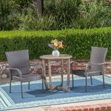 Camden Outdoor 3 Piece Wood and Wicker Bistro Set, Gray and Gray Noble House