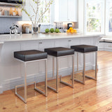 English Elm EE2951 100% Polyurethane, Plywood, Stainless Steel Modern Commercial Grade Counter Stool Set - Set of 2 Black, Silver 100% Polyurethane, Plywood, Stainless Steel