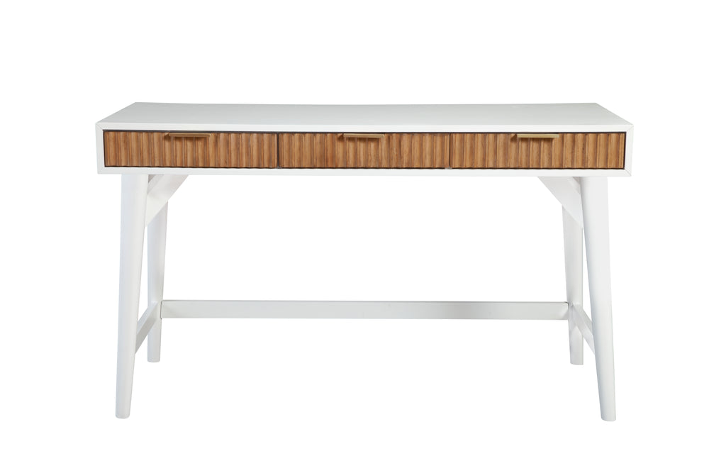 Larsen Large Desk in White/Natural - Elegant Mahogany with Gold Hardware & Felt Lined Drawers