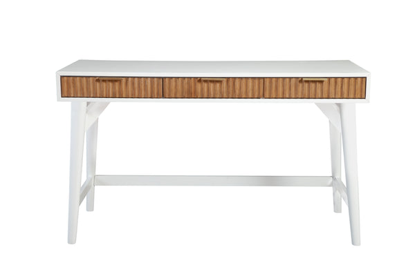 Larsen Large Desk in White/Natural - Elegant Mahogany with Gold Hardware & Felt Lined Drawers