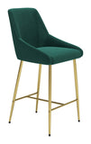 Zuo Modern Madelaine 100% Polyester, Plywood, Steel Modern Commercial Grade Counter Stool Green, Gold 100% Polyester, Plywood, Steel