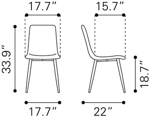 Zuo Modern Dolce 100% Polyurethane, Plywood, Steel Modern Commercial Grade Dining Chair Set - Set of 2 Vintage Black, Black 100% Polyurethane, Plywood, Steel