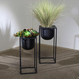 Sagebrook Home Contemporary Metal, Set of 2 -  10/12"d Planters, Black 16564 Black Iron