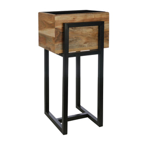 Sagebrook Home Transitional Wood 14" Square Planter On Metal Base, Brown/black 15186 Brown Metal