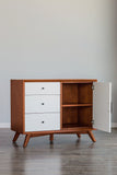 Alpine Furniture Flynn Accent Cabinet, Acorn/White 999-14 Acorn & White Mahogany Solids & Okoume Veneer 40 x 19 x 32