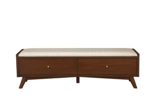 Alpine Furniture Flynn Bench, Walnut 966WAL-12 Walnut Mahogany Solids & Veneer 59 x 15 x 18.5