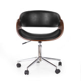 Brinson Mid-Century Modern Upholstered Swivel Office Chair, Midnight Black and Walnut  Noble House