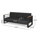 Giovanna Outdoor Aluminum 7 Seater Chat Set with Fire Pit, Black, Natural, and Dark Gray Noble House