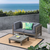 Oana Outdoor Modular Acacia Wood Loveseat and Table Set with Cushions, Gray and Dark Gray Noble House