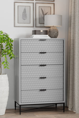 Milo 5 Drawer Chest in Light Slate Grey - Stylish Modern Design with Textured Drawers & Metal Base