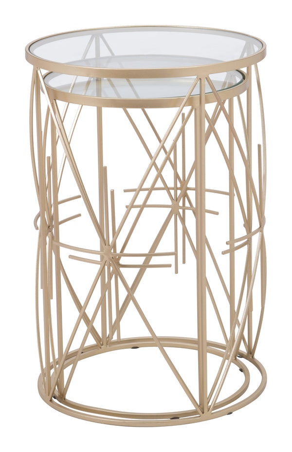 Zuo Modern Set Tempered Glass, Steel Modern Commercial Grade Side Table Set Gold, Clear Tempered Glass, Steel