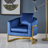 Briarcliff Modern Velvet Glam Armchair with Stainless Steel Frame - Navy Blue and Gold Finish Noble House