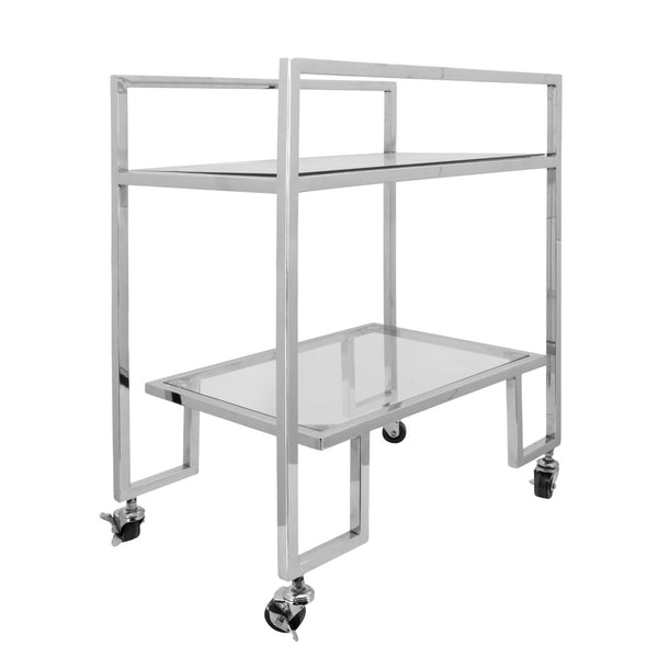 Sagebrook Home Contemporary Metal, 26x32 2-layered Bar Cart, Silver 16223 Silver Metal