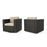 Puerta Outdoor Dark Brown Wicker Swivel Club Chairs with Beige Water Resistant Cushions - Set of 2