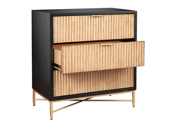 Larsen Small Chest in Black & Natural - Mahogany, Gold Accents, Felt Lined Drawer & Stylish Design