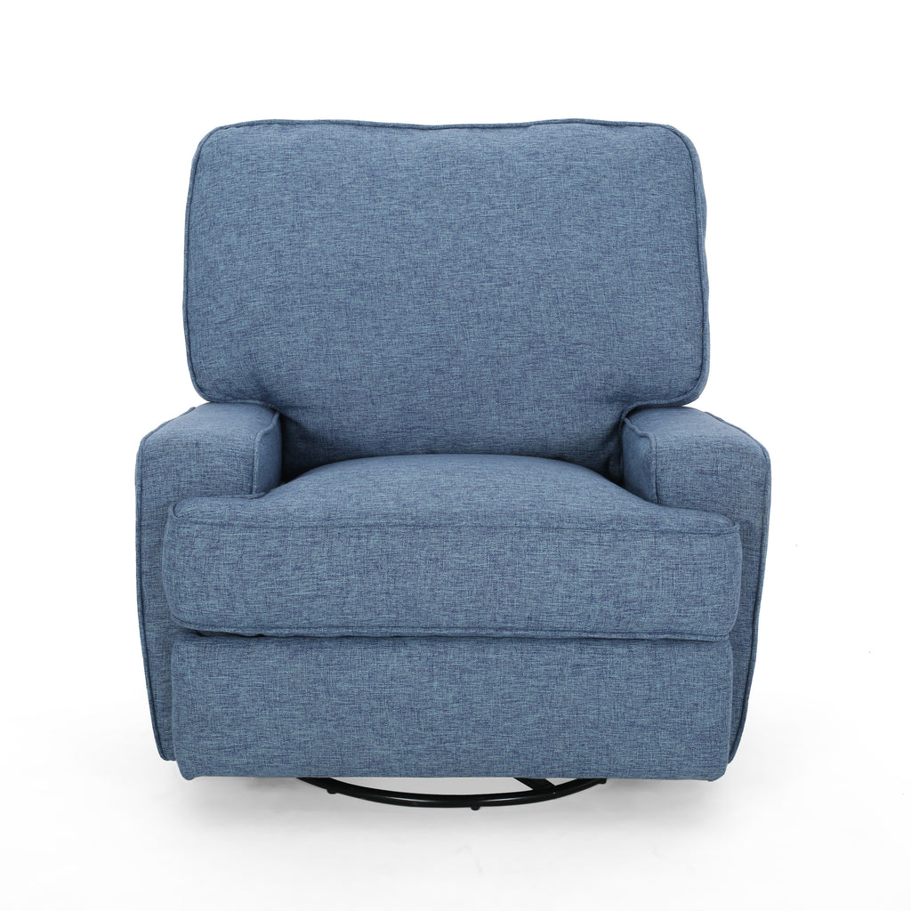 Crockett Glider Recliner with Swivel, Traditional, Navy Blue Tweed Noble House