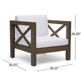Brava Outdoor 8 Seater Acacia Wood Sofa and Club Chair Set, Gray Finish and White Noble House