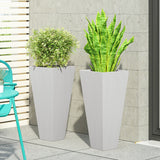 Ella Outdoor Modern Medium Cast Stone Planters, White Noble House